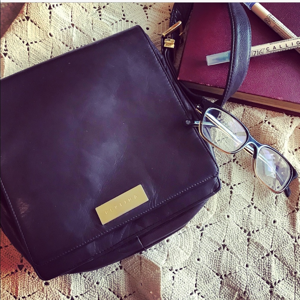 Perlina brown square crossbody with gold accents